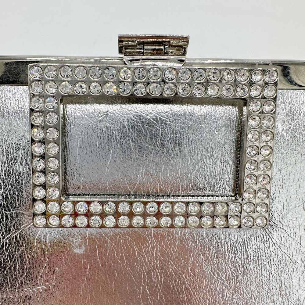 ‎CACHE Silver Metallic Convertible Clutch w/Crystal Embellishment - Picture 7 of 14